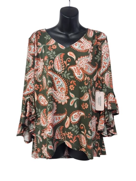 Allison Daley Tops - NWT Allison Daley Petites PM Green Orange Paisley V-Neck Ruffle Sleeve Blouse